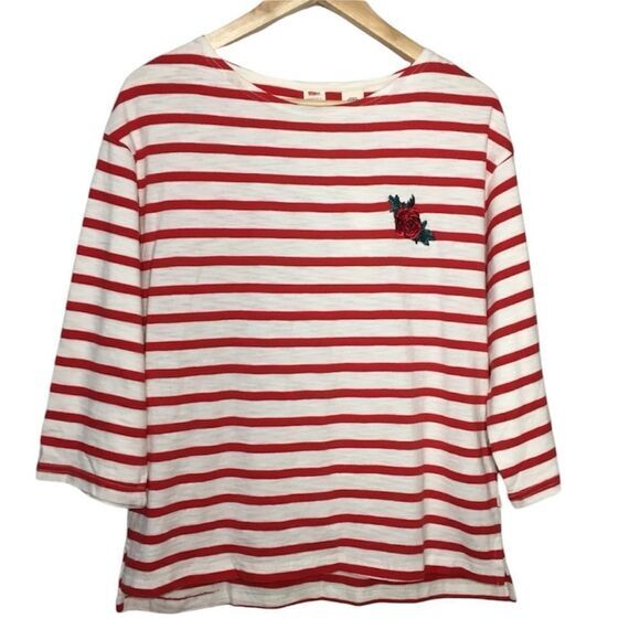 LEVI’S ROSE EMBROIDERED STRIPE 3/4 SLEEVE RELAXED FIT‎ SHIRT - Picture 8 of 11